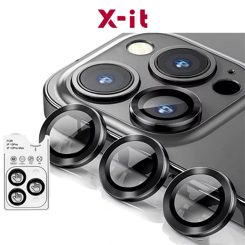 X-it สําหรับ iPhone 17 ProMax - 15 plus 16 Pro Max ตัวป้องกันเลนส์กล้อง Bling, 9H กระจกนิรภัยฝาครอบกล้องป้องกันหน้าจอแหวนโลหะอุปกรณ์ตกแต่ง (Glitter-Titanium สีเทา)