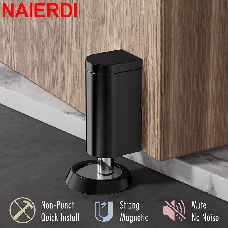 NAIERDI ที่มองไม่เห็นหยุดประตูแม่เหล็ก ปรับได้ สีดํา กันลม สังกะสีอัลลอยด์ ที่จับฮาร์ดแวร์ประตู
