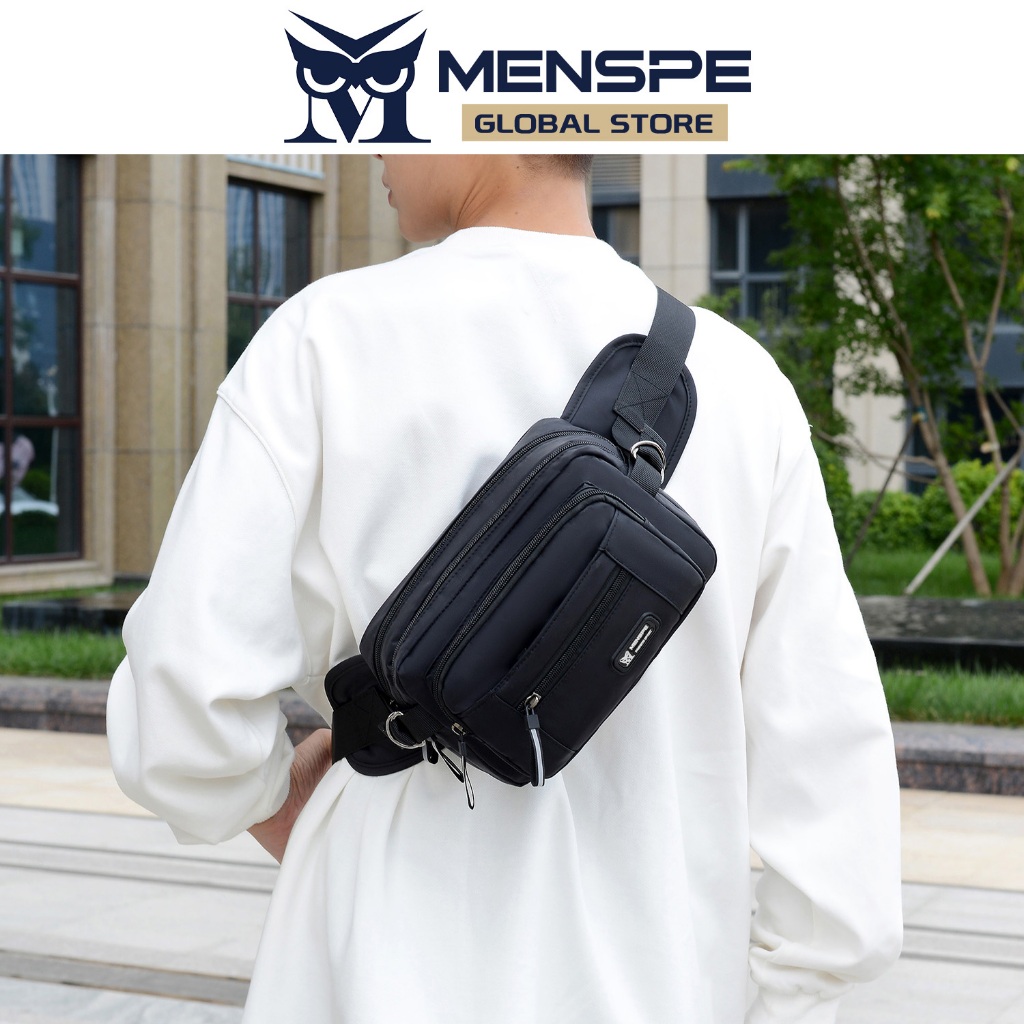 Menspe ผู้ชายแฟชั่นกระเป๋าคาดเอว Oxford กันน้ําหลายชั้นความจุขนาดใหญ่ Street Casual น้ําหนักเบา Cross Body Bag สําหรับกีฬาท่องเที่ยว