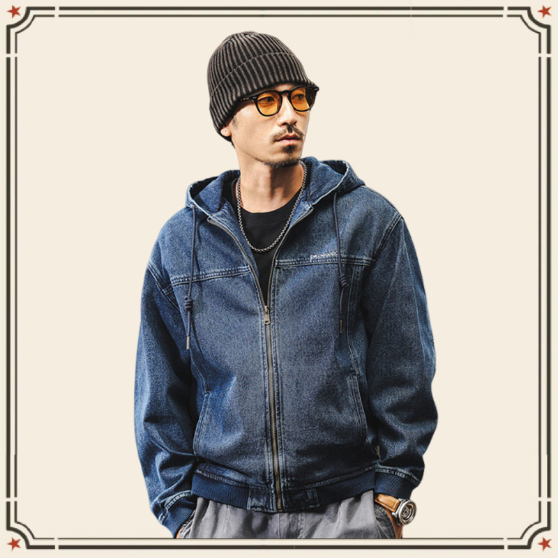 GRND อเมริกันย้อนยุคยีนส์ล้างแจ็คเก็ตยีนส์สีฟ้าผู้ชายฤดูใบไม้ร่วงหลวมอินเทรนด์เด็กเครื่องมือแจ็คเก็ตคลุมด้วยผ้าผู้ชาย