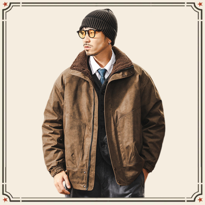 Merad Tie-Dye Retro Lamb ขนแกะผู้ชายฤดูหนาวผ้าฝ้ายหนาเสื้อแจ็คเก็ตผู้ชายกลางแจ้งทํางานเสื้อแจ็คเก็ตผ้าฝ้าย