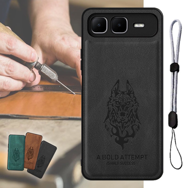 ซองหนังหรูหราการออกแบบหมาป่าสําหรับ Infinix Smart 10 Plus X6725B X6725C พร้อมเชือกเส้นเล็กโทรศัพท์แบ