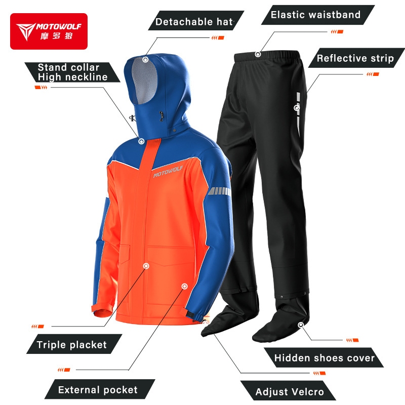MOTOWOLF เสื้อกันฝนมอเตอร์ไซค์กันน้ําแยกเสื้อกันฝนเสื้อแจ็คเก็ตกางเกงน้ําหนักเบาพับได้สะท้อนแสง - รูปที่ 6