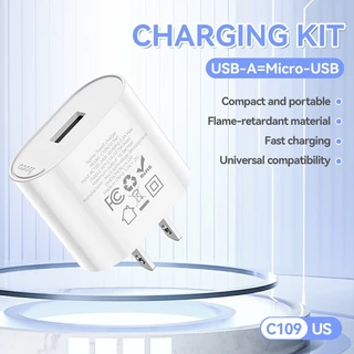 hoco. C109 10.5W Fast Charging USB-A Single Port Charger Set รองรับ Micro/IP