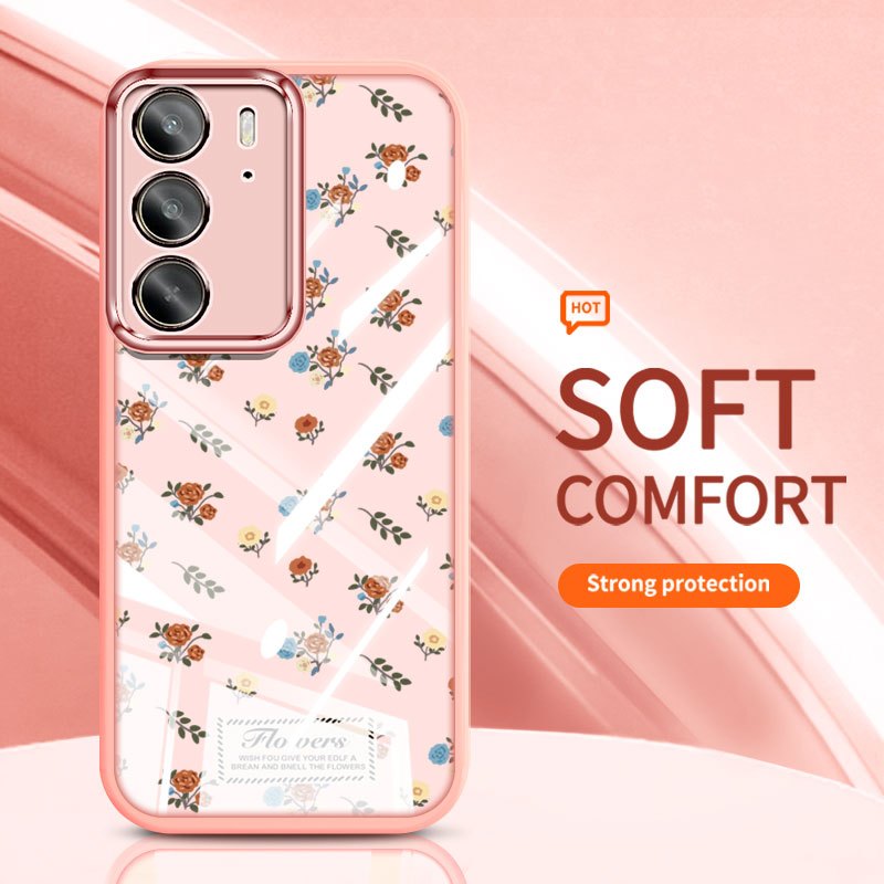VRQR สําหรับ Oppo Realme C85 C71 C75X C75 C65 C55 4G Narzo N55 ช่อดอกไม้ขนาดเล็ก Rose ขอบตรงโปร่งใสก