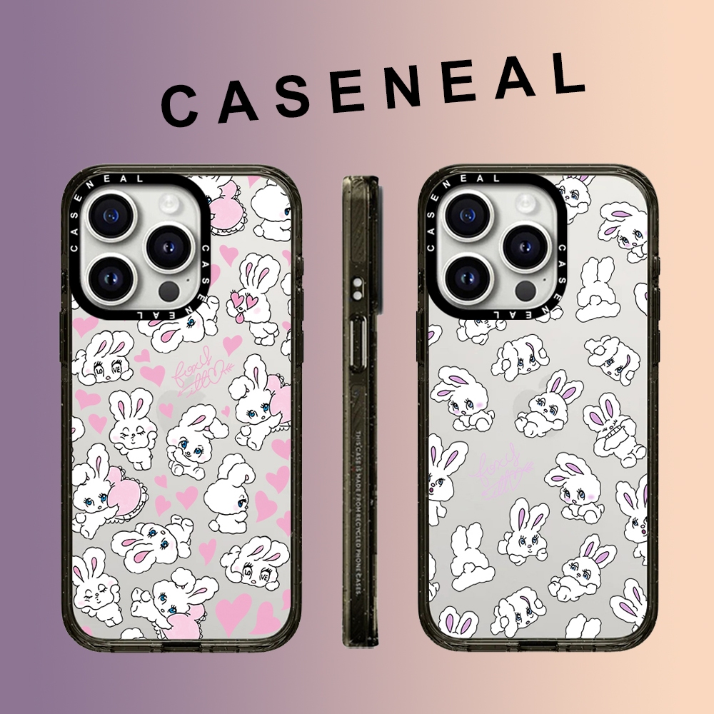 CASENEAL การ์ตูนน่ารักรักกระต่ายโปร่งใสกันกระแทกอะคริลิคเคสโทรศัพท์สําหรับiPhone 16 Pro Max 15 Plus 14 ProMax 13 12Pro 12 โทรศัพท์กันกระแทกขอบนุ่มฮาร์ดป้องกันกรณี