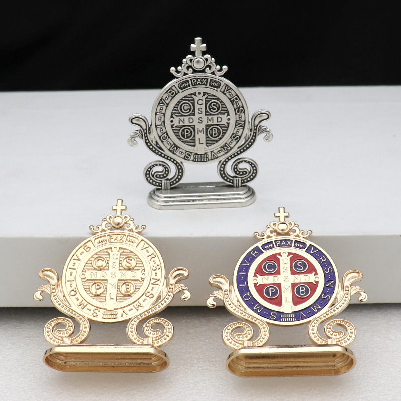 รูปปั้น St Benedict วินเทจ - คาทอลิกเดสก์ท็อปแท่นบูชาตกแต่ง & แผงหน้าปัดรถยนต์เครื่องประดับทางศาสนา, ของขวัญหุ่นเซนต์