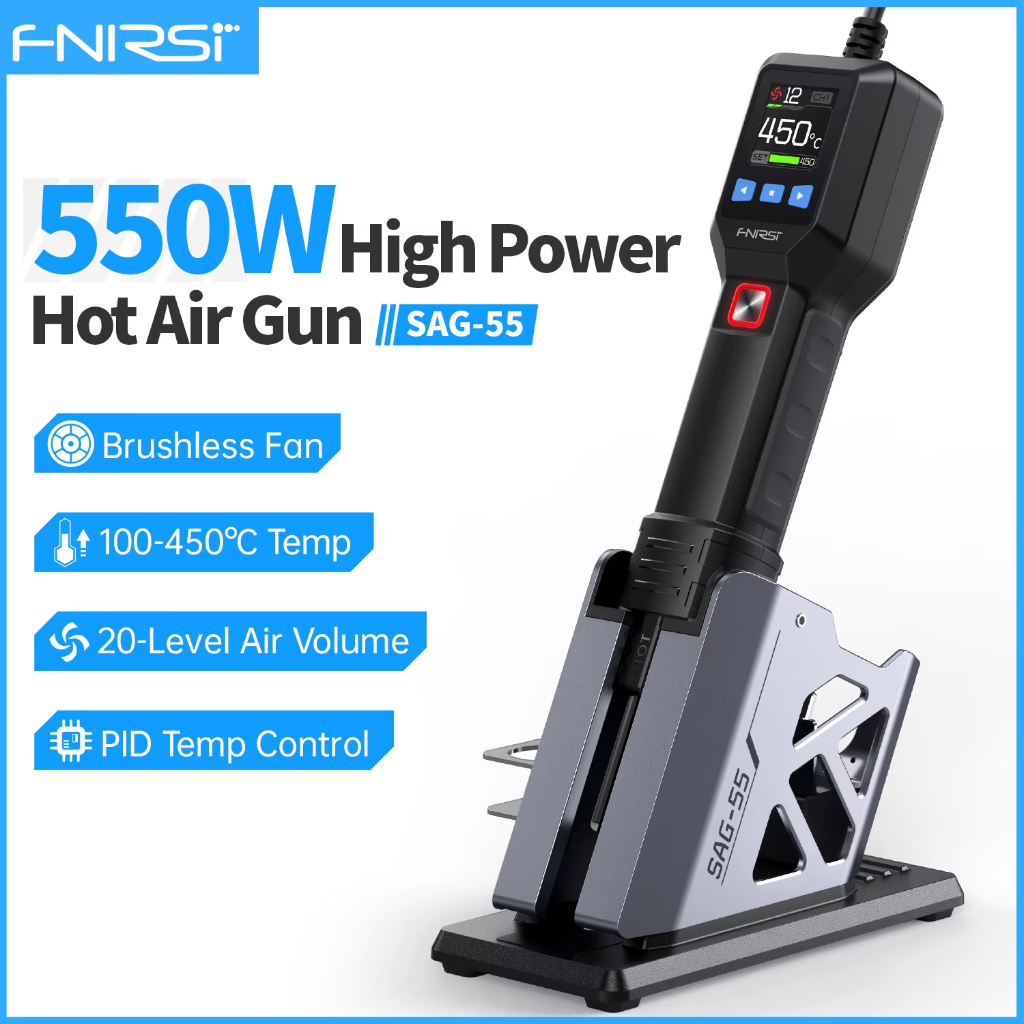 FNIRSI SAG-55 Micro Hot Air Gun 550W พร้อมขาตั้ง BGA Rework LCD เครื่องเป่าผมดิจิตอลบัดกรีปืนความร้อนสําหรับเชื่อมซ่อมเครื่องมือ
