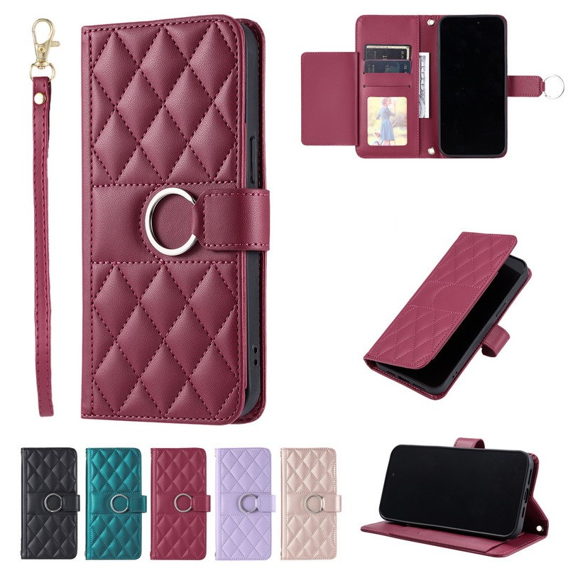 ปลอกสําหรับ Iphone 16 15 14 13 Mini Plus 17 Air Pro Max 16E 17E Luxury Flip Wallet Case PU หนังช่องใส่การ์ดฝาครอบพร้อมเชือกเส้นเล็ก