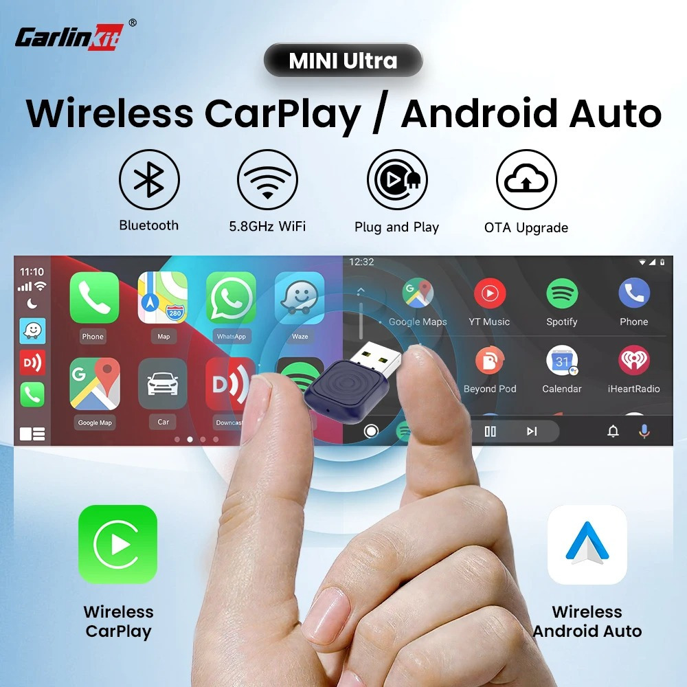 CarlinKit Mini Ultra Wireless USB Dongle ไร้สาย Android auto & Wireless Carplay สําหรับ Wired Carpla