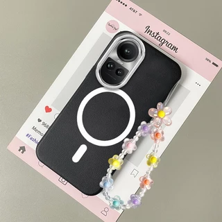 สําหรับ OPPO Reno 10 5G Reno 10 Pro 5G พื้นผิวหนังกันกระแทกเคสโทรศัพท์ความงามแหวนแม่เหล็กออกแบบใหม่ TPU soft case และฟรีเชือกเส้นเล็กคริสตัล