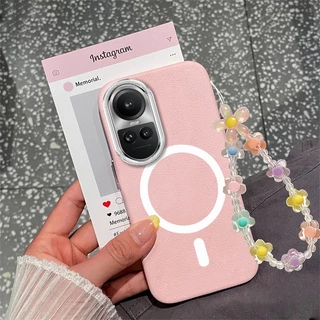 สําหรับ OPPO Reno 10 5G Reno 10 Pro 5G พื้นผิวหนังกันกระแทกเคสโทรศัพท์ความงามแหวนแม่เหล็กออกแบบใหม่ TPU soft case และฟรีเชือกเส้นเล็กคริสตัล