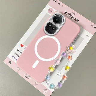 สําหรับ OPPO Reno 10 5G Reno 10 Pro 5G พื้นผิวหนังกันกระแทกเคสโทรศัพท์ความงามแหวนแม่เหล็กออกแบบใหม่ TPU soft case และฟรีเชือกเส้นเล็กคริสตัล