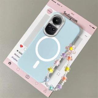 สําหรับ OPPO Reno 10 5G Reno 10 Pro 5G พื้นผิวหนังกันกระแทกเคสโทรศัพท์ความงามแหวนแม่เหล็กออกแบบใหม่ TPU soft case และฟรีเชือกเส้นเล็กคริสตัล