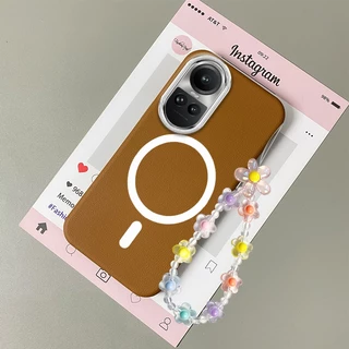 สําหรับ OPPO Reno 10 5G Reno 10 Pro 5G พื้นผิวหนังกันกระแทกเคสโทรศัพท์ความงามแหวนแม่เหล็กออกแบบใหม่ TPU soft case และฟรีเชือกเส้นเล็กคริสตัล