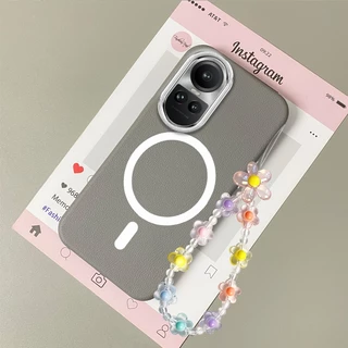 สําหรับ OPPO Reno 10 5G Reno 10 Pro 5G พื้นผิวหนังกันกระแทกเคสโทรศัพท์ความงามแหวนแม่เหล็กออกแบบใหม่ TPU soft case และฟรีเชือกเส้นเล็กคริสตัล