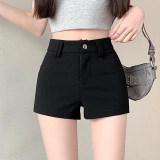 Hermarou S-2XL กางเกงขาสั้นผู้หญิง เอวสูง ทรงเอ ผ้ายืดเข้ารูป ดีไซน์เข้ารูป