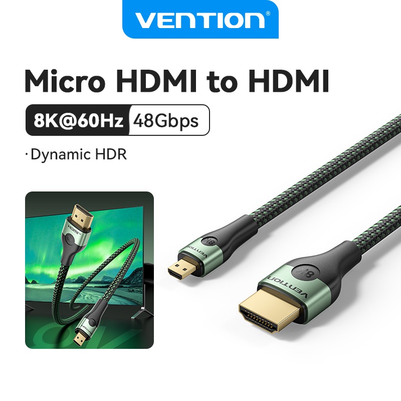 Vention สาย Micro HDMI to HDMI เวอร์ชัน 2.1 8K 60Hz/4K 120Hz การส่งผ่านความเร็วสูงสําหรับ PS5/TV/Pro