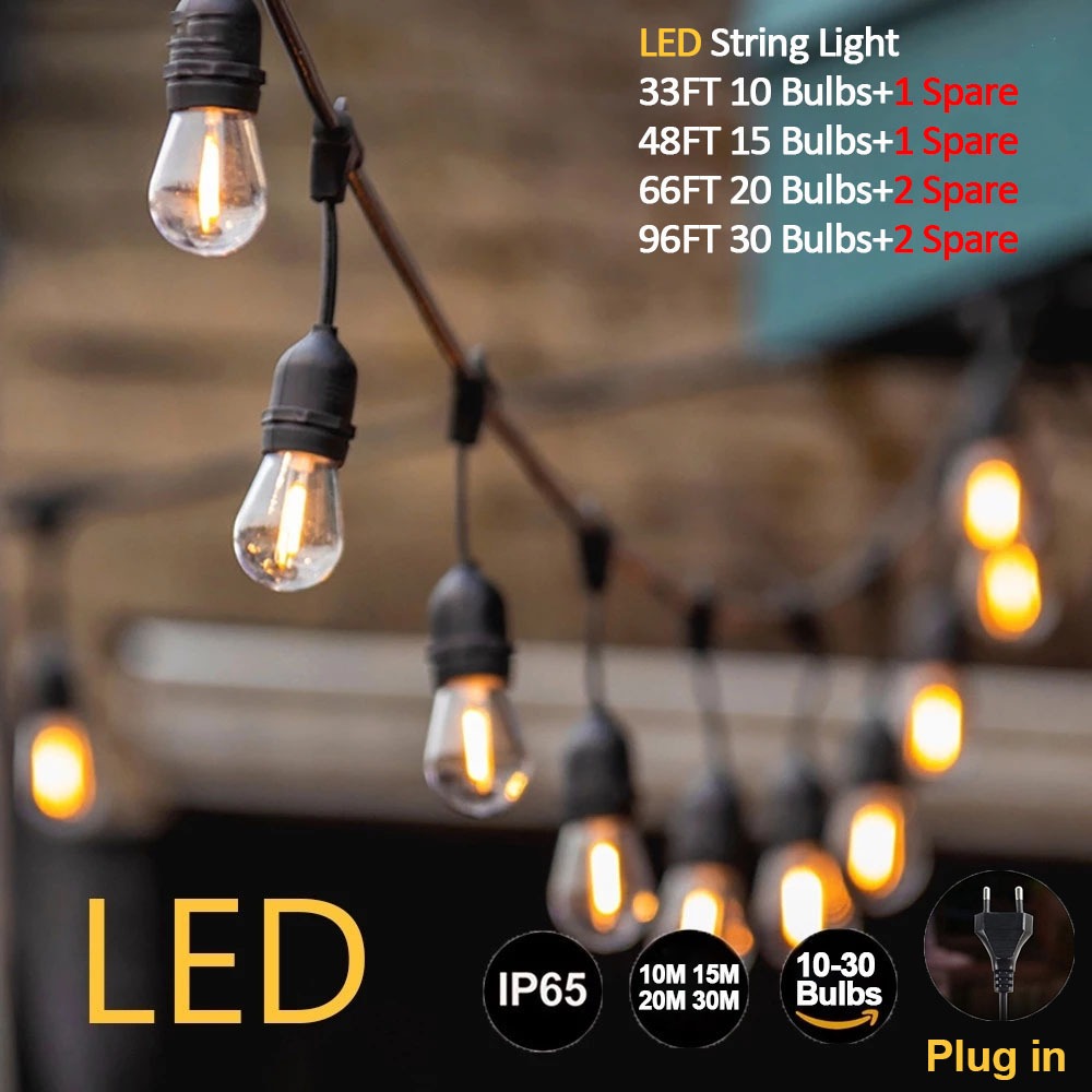 Amiluo S14 ไฟปิงปอง สายไฟห้อยระย้า 10-30เมตร พร้อมหลอดไฟLED งานคุณภาพ