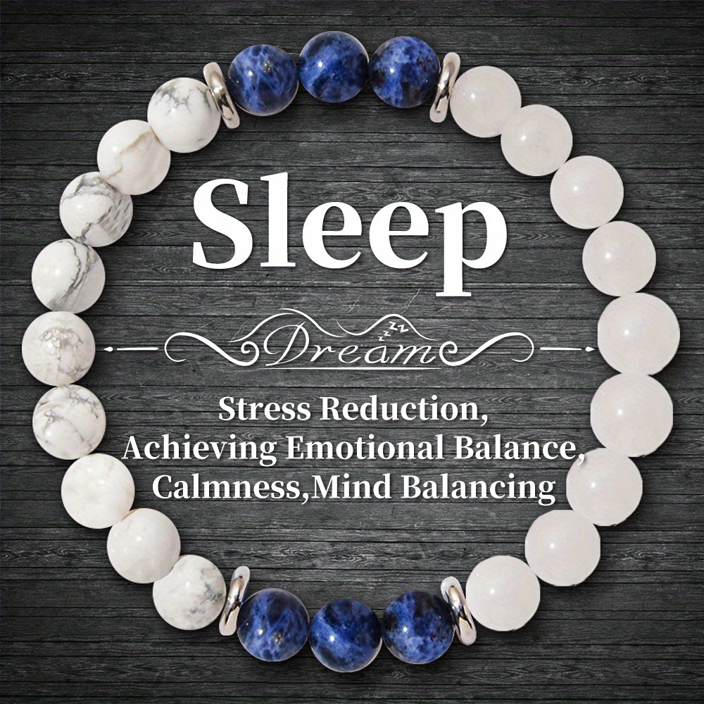 สัญลักษณ์ Sleep 8 มม.Sodalite สร้อยข้อมือหินลูกปัดกําไลข้อมือทําด้วยมือเครื่องประดับ Unisex