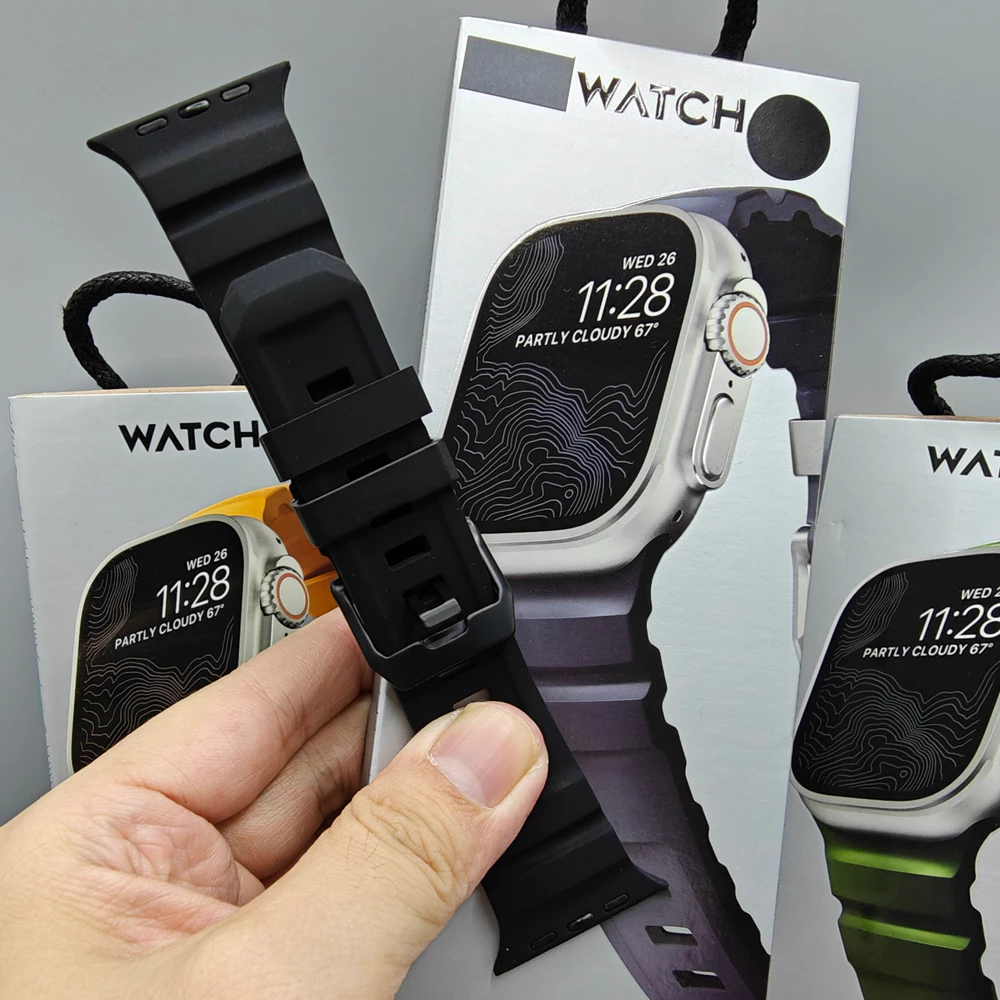 NOMAD สายซิลิโคนสําหรับ Apple Watch Ultra 10 9 8 7 6 5 SE High-end สร้อยข้อมือสายรัดข้อมือ iWatch S11 46 มม.45 มม.49/44/41/40 มม.อุปกรณ์เสริม