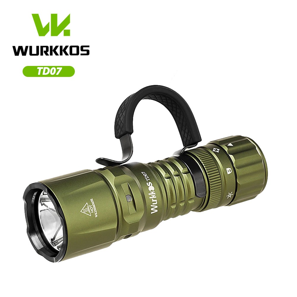 Wurkkos TD07 1300LM SFT25R โหมดยุทธวิธีระยะไกล 479m หมุนและปุ่มหางสวิทช์ไฟฉาย led