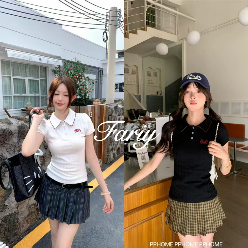 Fariy🍒คลังสินค้าพร้อม🍒 ผอมเพรียว，ผู้หญิงเสื้อยืด，รุ่นล่าสุด，เสื้อผู้หญิงแขนสั้น，เสื้อยืดไหล่แขนสั้นสไตล์เกาหลีสไตล์วิทย