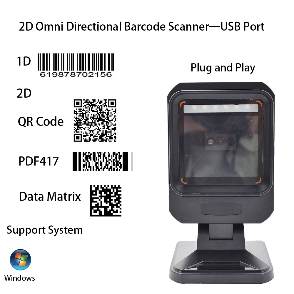Desktop Auto Sensing QR Barcode Scanner สแกนอัตโนมัติ 1D 2D Barcode Reader พอร์ต USB Bar รหัส Scanne