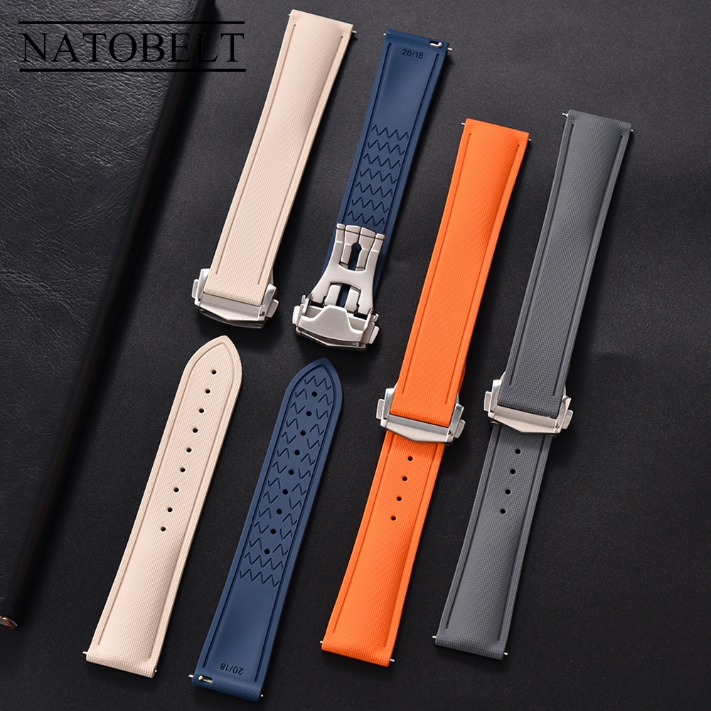 20 มม.21 มม.22 มม.FKM สายนาฬิกายาง Perfect Fit Cartier Santos Omega AP Panerai Sekio แบน End Univers