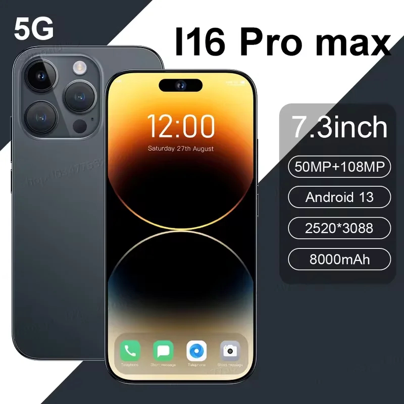 2025 ใหม่ i16 Pro Max 16GB+1TB 5G dual card สมาร์ทโฟน Android สแตนด์บายคู่