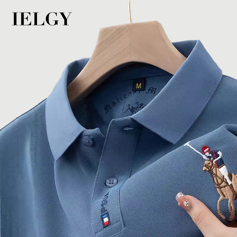 IELGY สันทนาการและธุรกิจเยาวชนรูปแบบใหม่เหล็กฟรีปักเสื้อโปโลผู้ชายแขนสั้นด้านบน