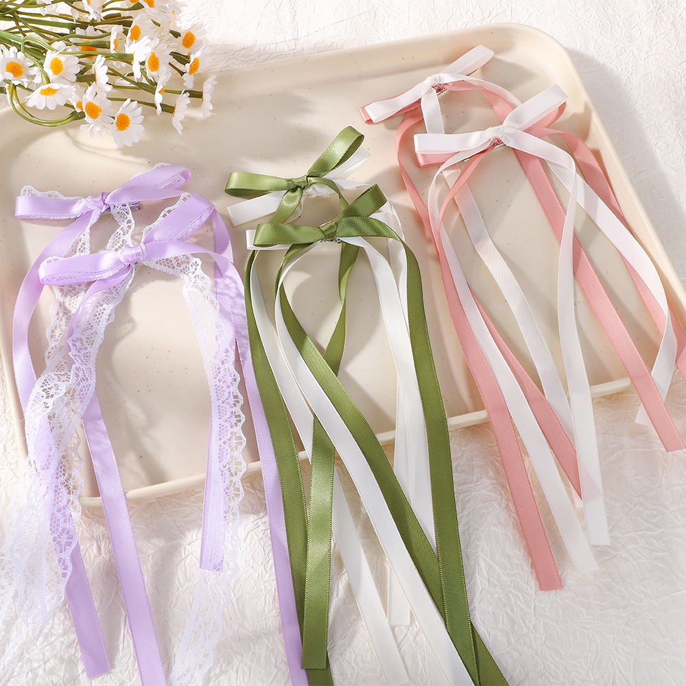 2 ชิ้นน่ารักริบบิ้นยาวพู่ผมโบว์คลิปสําหรับสาว Headwear ฤดูใบไม้ผลิ Ins Party หางม้า Barrette อุปกรณ์เสริมผม