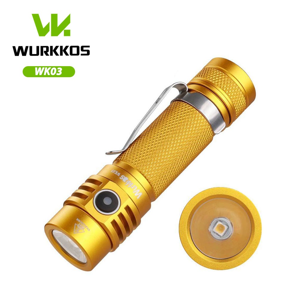 ใหม่ Wurkkos -TLF Golden WK03 18650 ไฟฉาย Nichia 519A 5000K 1200lm USB C ชาร์จได้ ฝาปิดพิเศษ MT ข้อเ