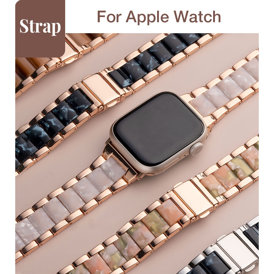 สุภาพสตรีอารมณ์โลหะเรซินหลายสีเสริมหัวเข็มขัดผีเสื้อสําหรับ Apple Watch S11 SE3 Ultra3 S10 S9 S8 SE S7 S6 Ultra ขนาด 49/46/40/44/41/45 มม. Iwatch Band