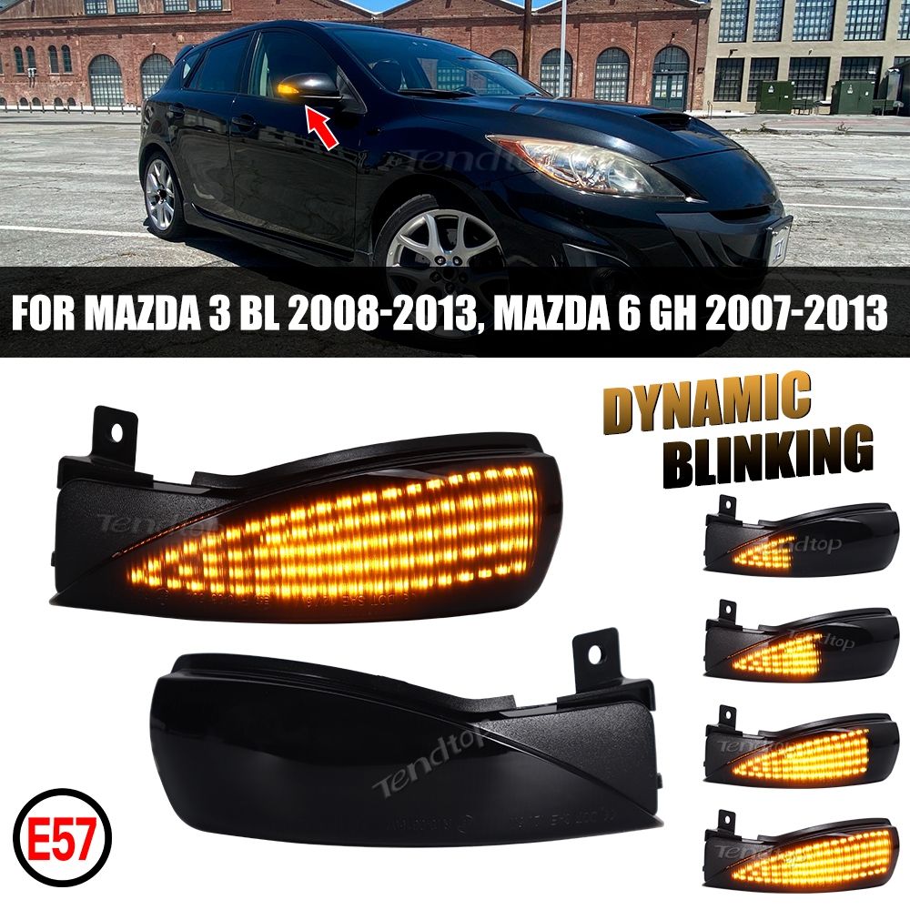 2ชิ้น ไฟเลี้ยวด้านข้างLEDแบบไดนามิกไฟเลี้ยวด้านข้างสําหรับ MAZDA 3 BL 2008-2014 MAZDA 6 GH 2007-2015