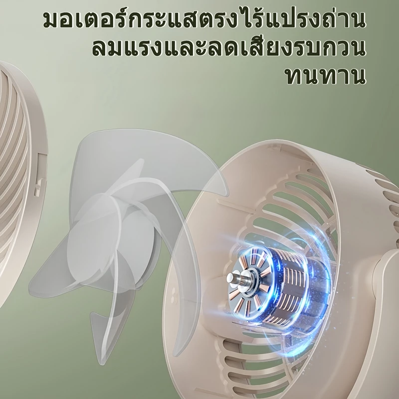พัดลมตั้งโต๊ะชาร์จไฟ USB 10000mAh มีไฟ LED thumbnail 5