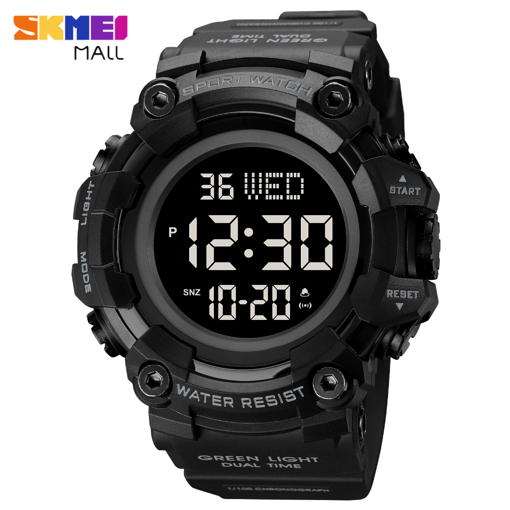 SKMEI 1968 Led Luminous Dual Time นาฬิกากีฬาดิจิตอลสําหรับชายวัยรุ่นทุกวันนาฬิกาปลุก Hourly Chime Timed Reminder Chronograph Coun