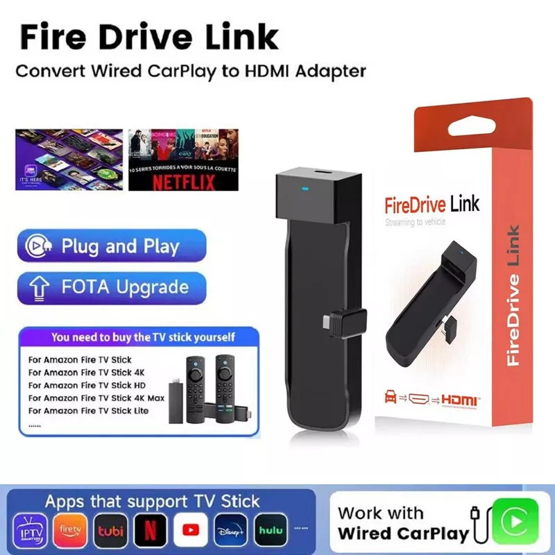 Fire TV Stick อะแดปเตอร์ทีวีในรถยนต์ ‌Plug & Play CarPlay HDMI Box WWired CarPlay to HDMI for Fire T