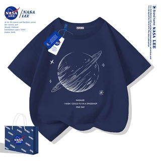 【สินค้าพร้อมส่ง】เสื้อยืดเด็ก NASA ผ้าฝ้ายสีขาว ลายดาวเคราะห์น้อย แขนสั้นสไตล์สบายๆ สำหรับเด็กชายและเด็กหญิง
