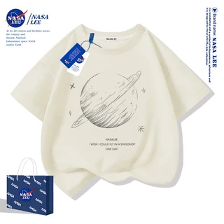 【สินค้าพร้อมส่ง】เสื้อยืดเด็ก NASA ผ้าฝ้ายสีขาว ลายดาวเคราะห์น้อย แขนสั้นสไตล์สบายๆ สำหรับเด็กชายและเด็กหญิง
