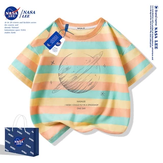 【สินค้าพร้อมส่ง】เสื้อยืดเด็ก NASA ผ้าฝ้ายสีขาว ลายดาวเคราะห์น้อย แขนสั้นสไตล์สบายๆ สำหรับเด็กชายและเด็กหญิง