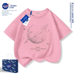 【สินค้าพร้อมส่ง】เสื้อยืดเด็ก NASA ผ้าฝ้ายสีขาว ลายดาวเคราะห์น้อย แขนสั้นสไตล์สบายๆ สำหรับเด็กชายและเด็กหญิง