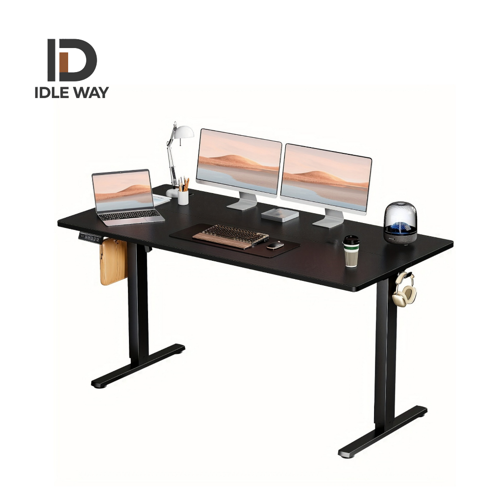IDLEWAY โต๊ะปรับไฟฟ้า นั่ง-ยืน ตามหลักสรีรศาสตร์ สำหรับทำงานและเล่นเกม ขนาด 60x100 ซม. สีขาว สีดำ สีไม้โบราณ