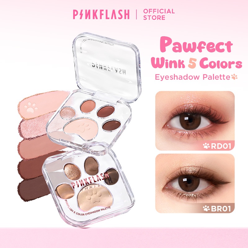 Pinkflash Meow Paw 5 สีอายแชโดว์ Palette High Pigmented Blendable Smooth Delicate Powder Soft & Smooth