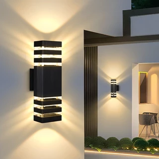 โคมไฟติดผนังกันน้ำ LED E27 สีดำ ใช้ได้ทั้งในร่มและกลางแจ้ง ไฟตกแต่งภายนอกบ้าน