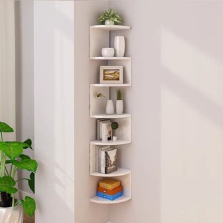 5 Tier Corner Wall Shelf Living Room Wood Minimalist Floating Wall Mount Shelves Book Shelf Decorate