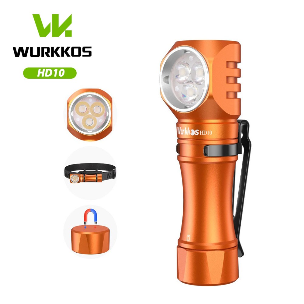 Wurkkos HD10 1200lm 3*ลูกปัด led type-c ชาร์จเร็ว 129m ไฟฉายมุมขวาขนาดเล็ก