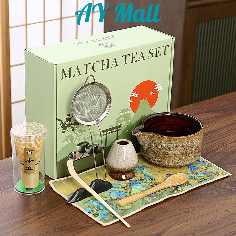 AY Mall ชุดชงชาญี่ปุ่น(4/8ชิ้น) เซ็ทชงมัทฉะ Matcha ชุดชงชามัทฉะ ชุดชามมัทฉะ สไตล์ญี่ปุ่น ถ้วยมัทฉะ แปรงชา ถ้วยมัท แปรงชา