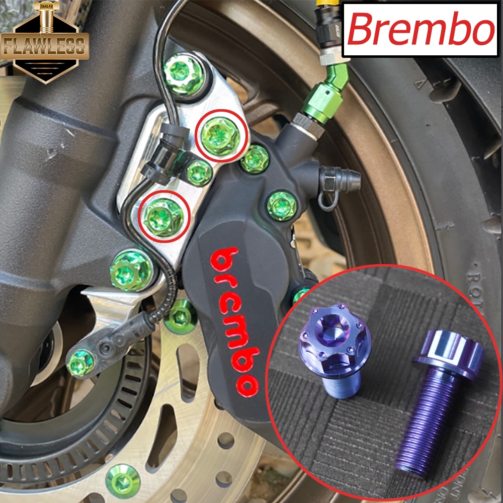 FLAWLESSTI Brembo 2 ลูกสูบ 4 ลูกสูบเบรค Caliper Gr5 สลักเกลียวไทเทเนียม Banjo Bolt Bleeder M10 M8