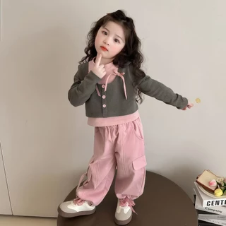 Princess Kesli เสื้อแขนยาวเด็ก แบบสองชั้นเทียม ผ้ายืด ลำลองสบายๆ แฟชั่นฤดูใบไม้ผลิ 1-12 ปี